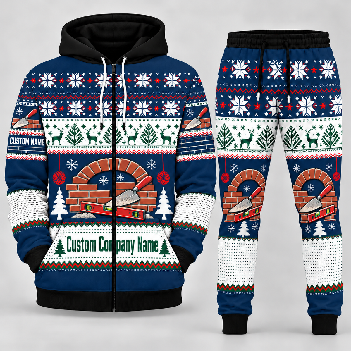 Bricklayer matching top and jogger combo in Navy with name and company artwork
