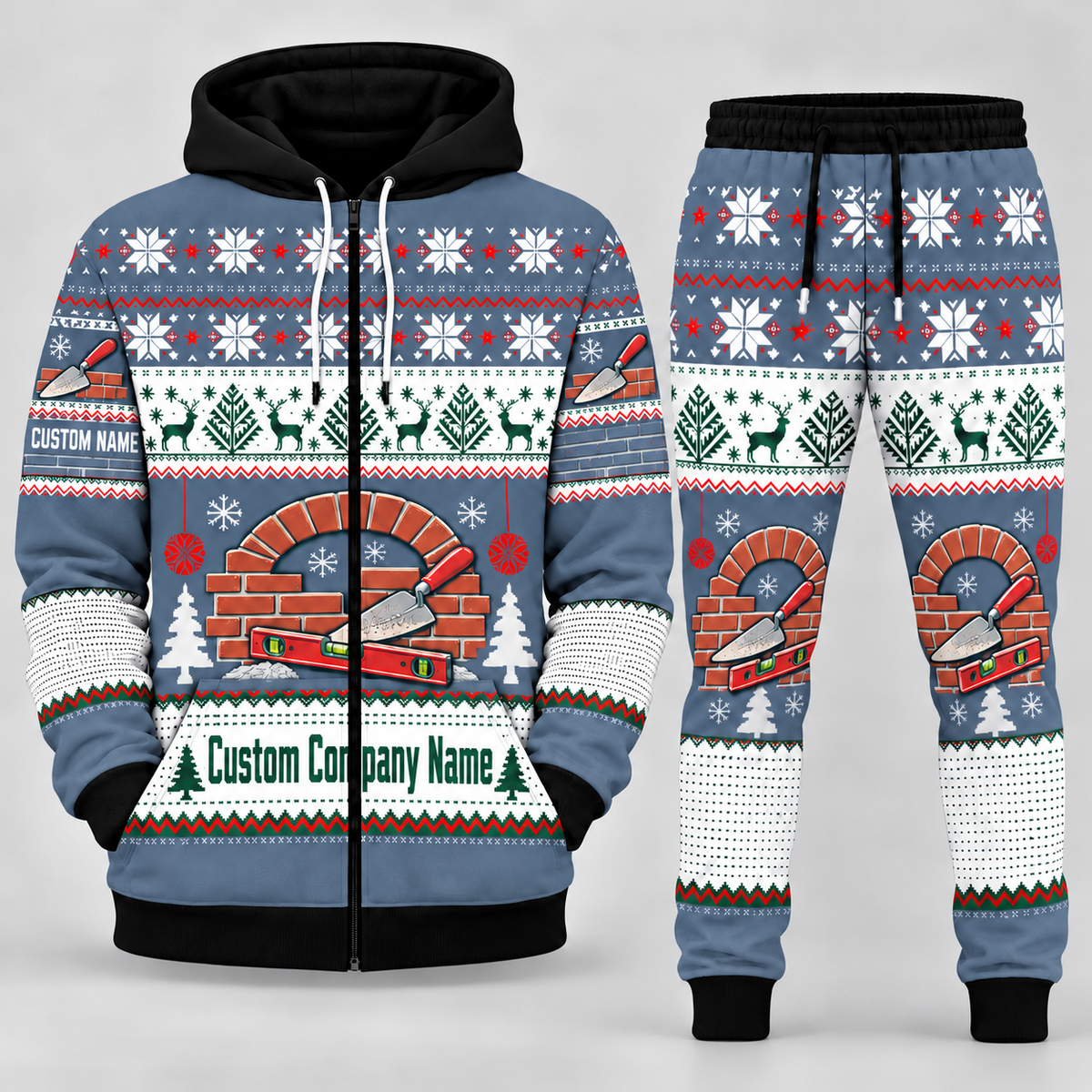Bricklayer matching top and jogger combo in Slate with name and company artwork