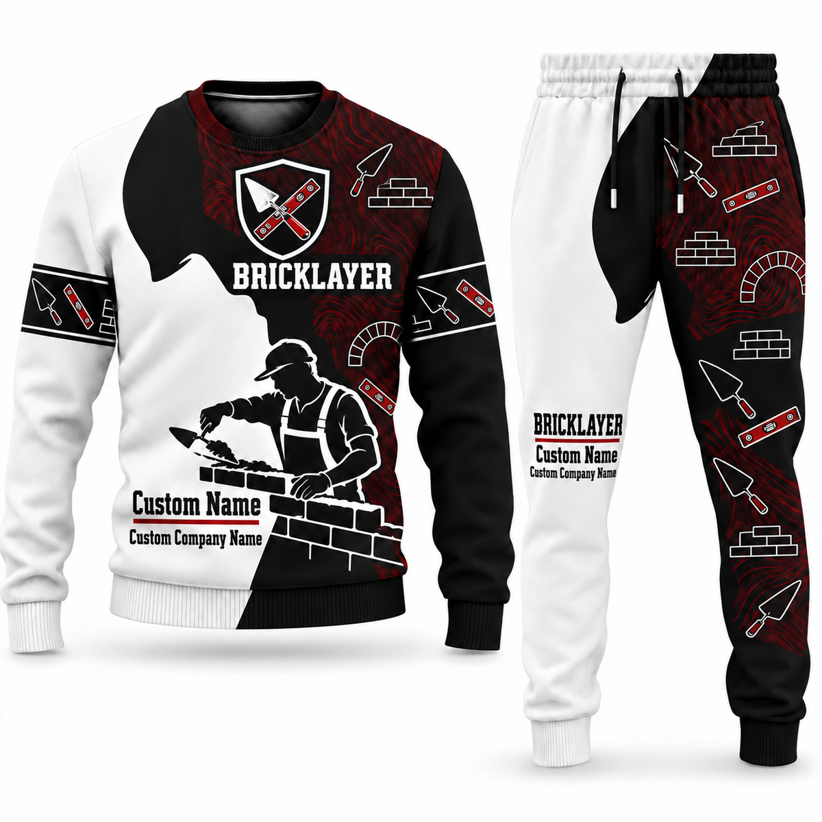 Bricklayer matching top and jogger combo in Emblem with name and company artwork
