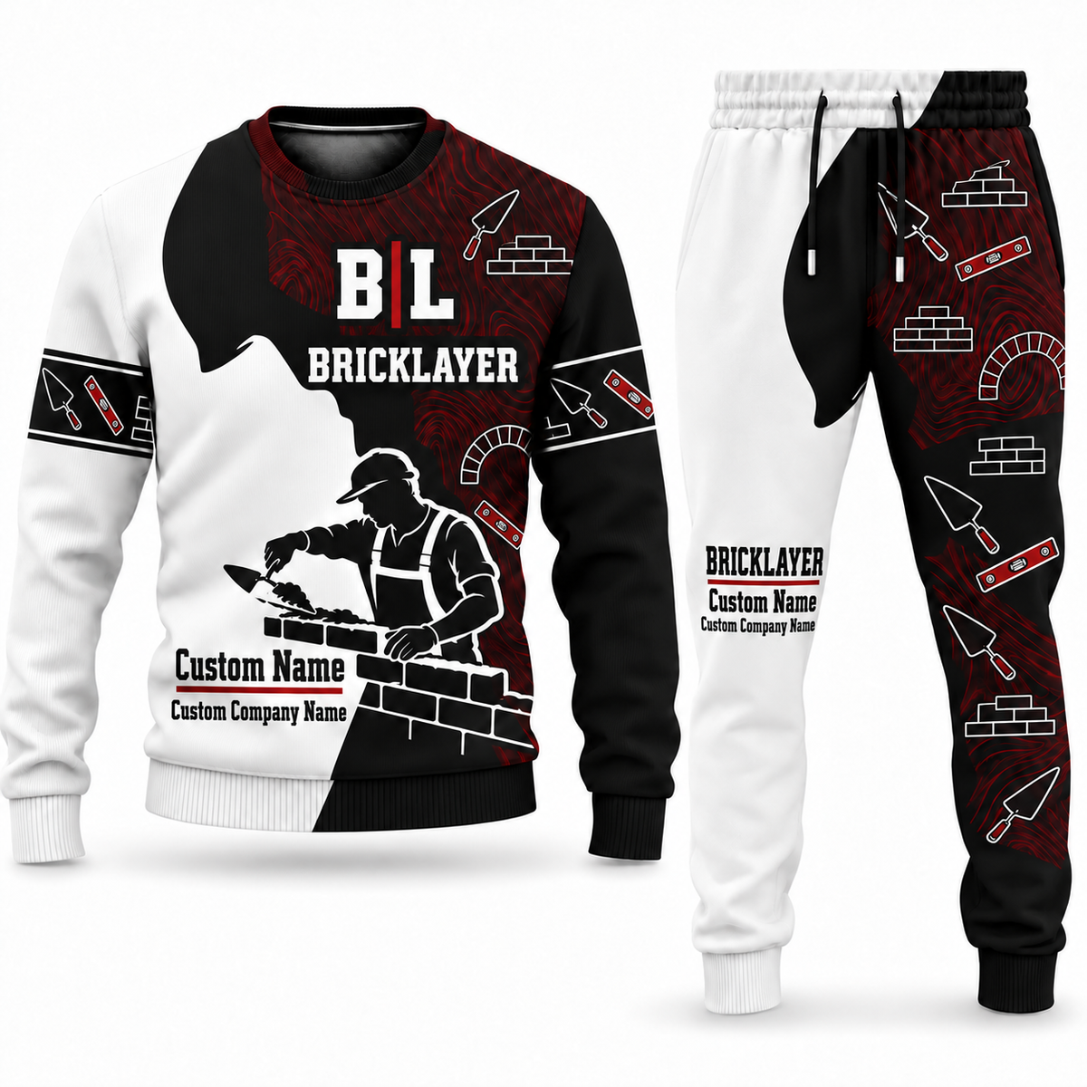Bricklayer matching top and jogger combo in Typography with name and company artwork