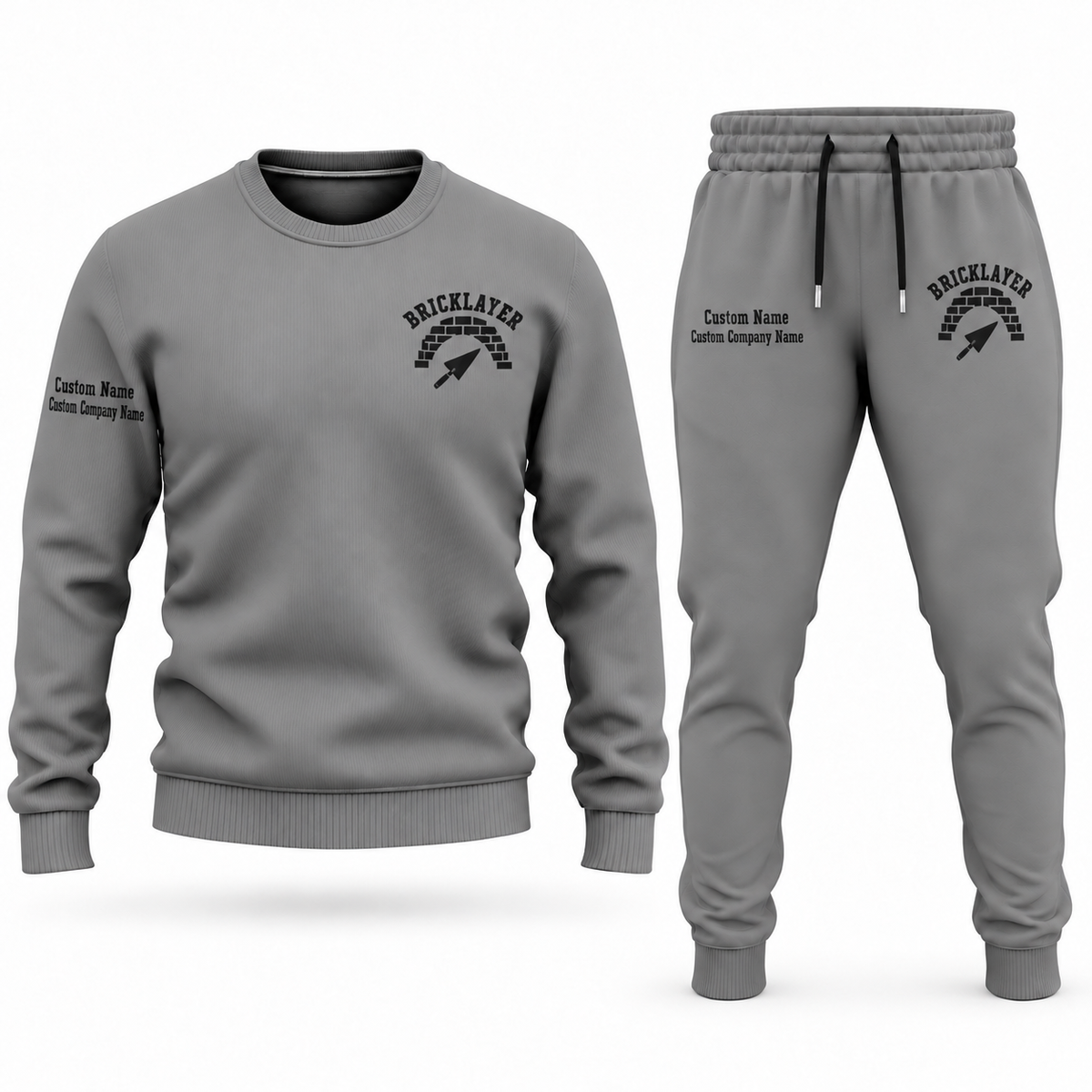 Bricklayer matching top and jogger combo in Gray with name and company artwork