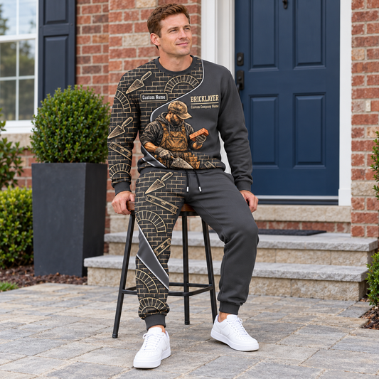Bricklayer matching top and jogger combo worn by an adult model