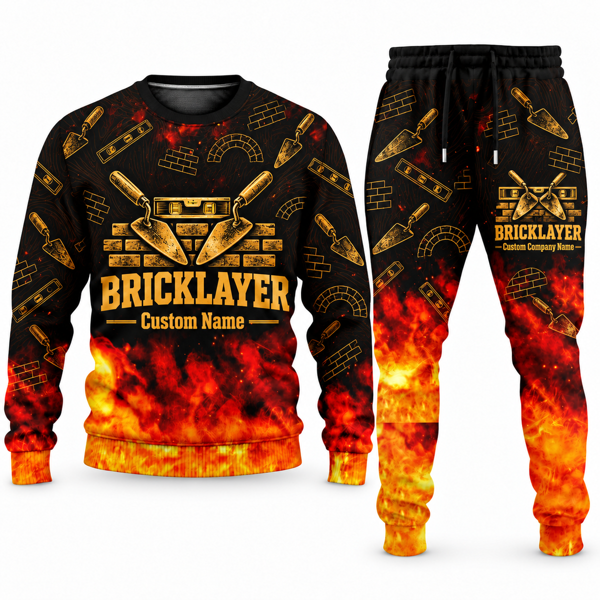 Bricklayer matching top and jogger combo in Tools with name and company artwork