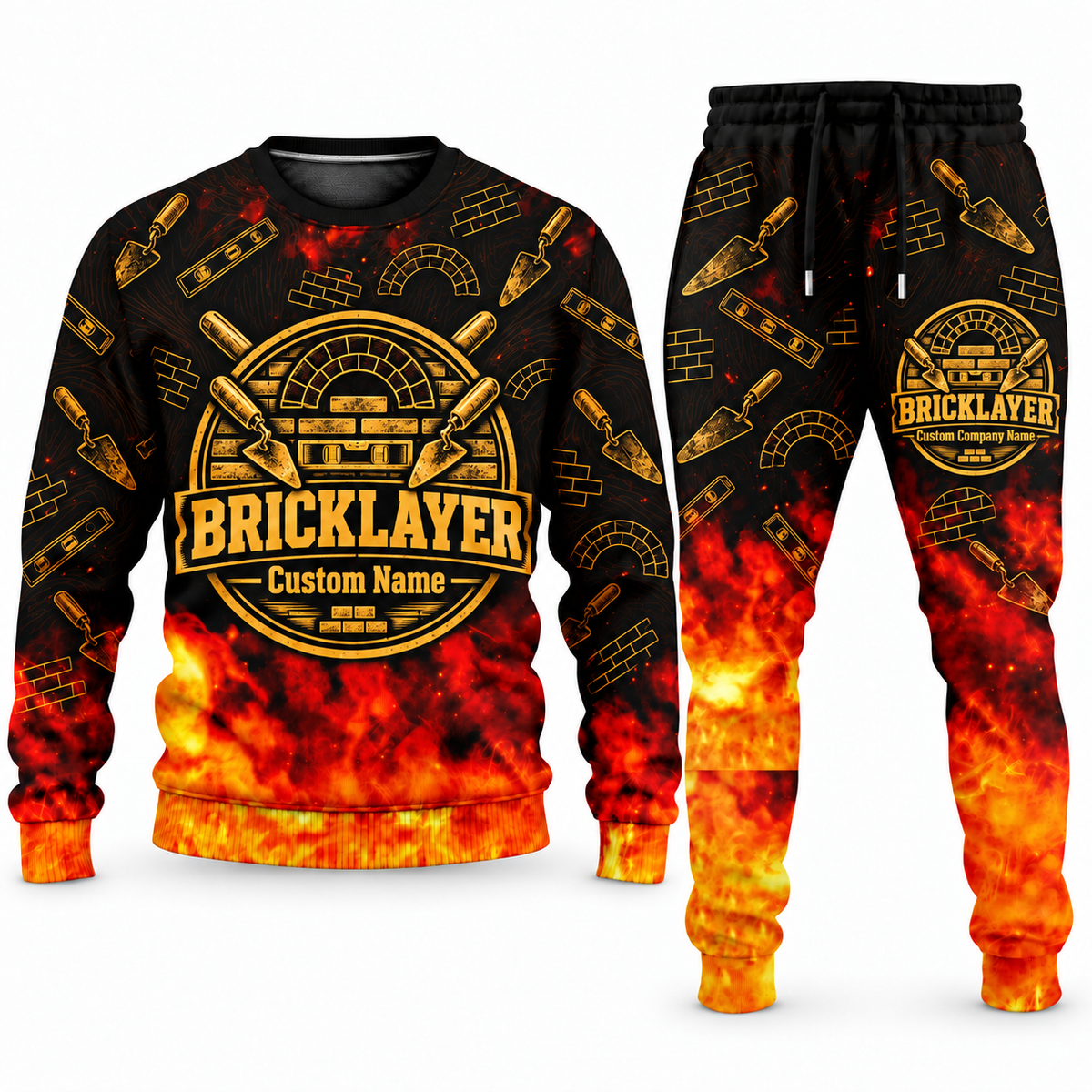 Bricklayer matching top and jogger combo in Emblem with name and company artwork