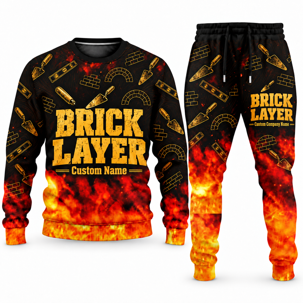 Bricklayer matching top and jogger combo in Typography with name and company artwork