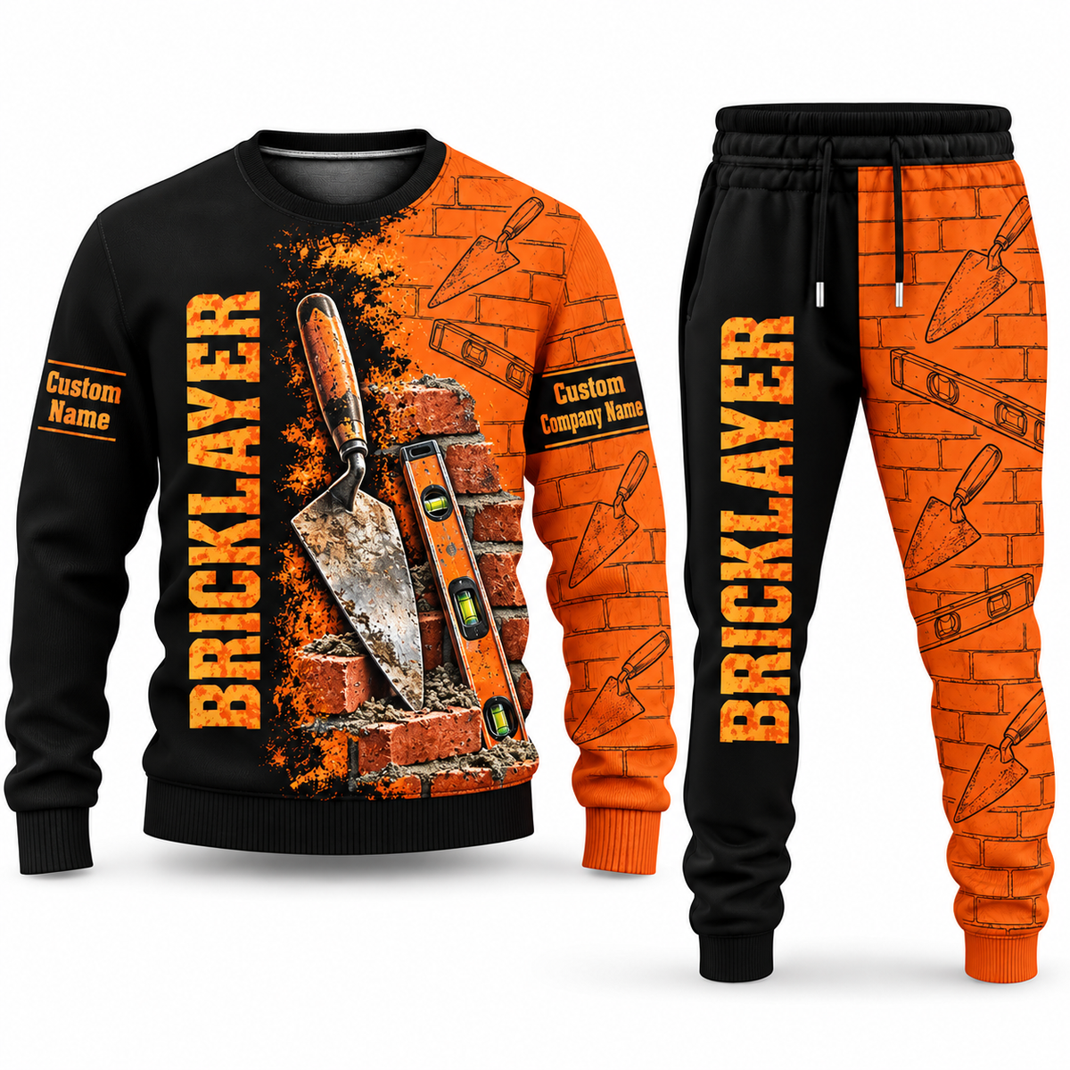 Bricklayer matching top and jogger combo in Tools with name and company artwork