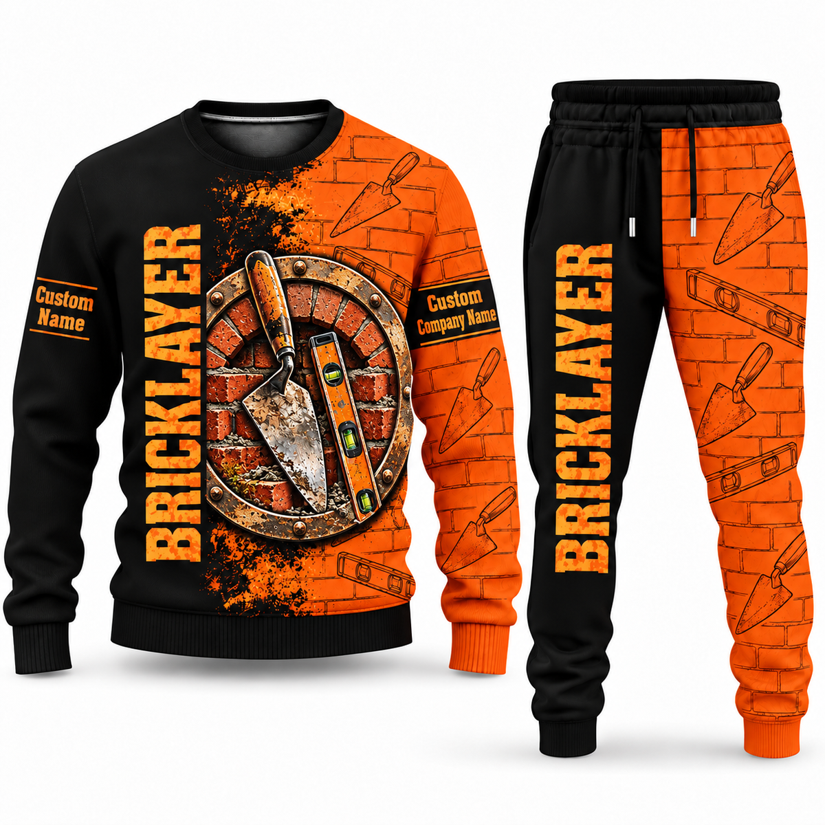 Bricklayer matching top and jogger combo in Emblem with name and company artwork