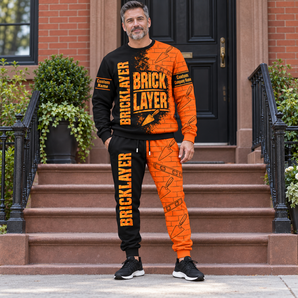 Bricklayer matching top and jogger combo worn by an adult model
