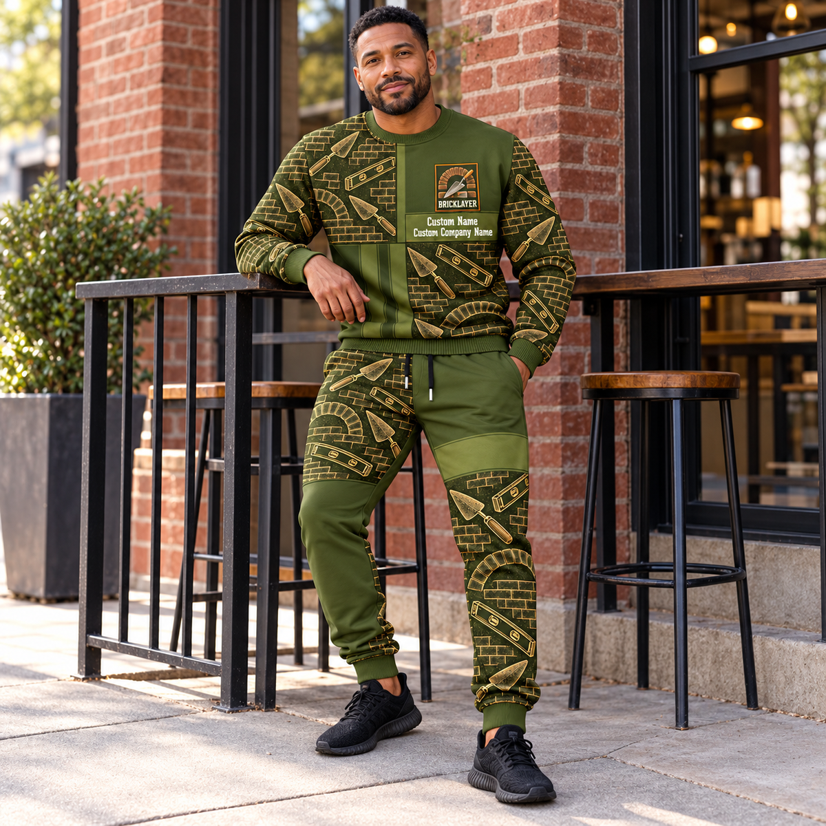 Bricklayer matching top and jogger combo worn by an adult model