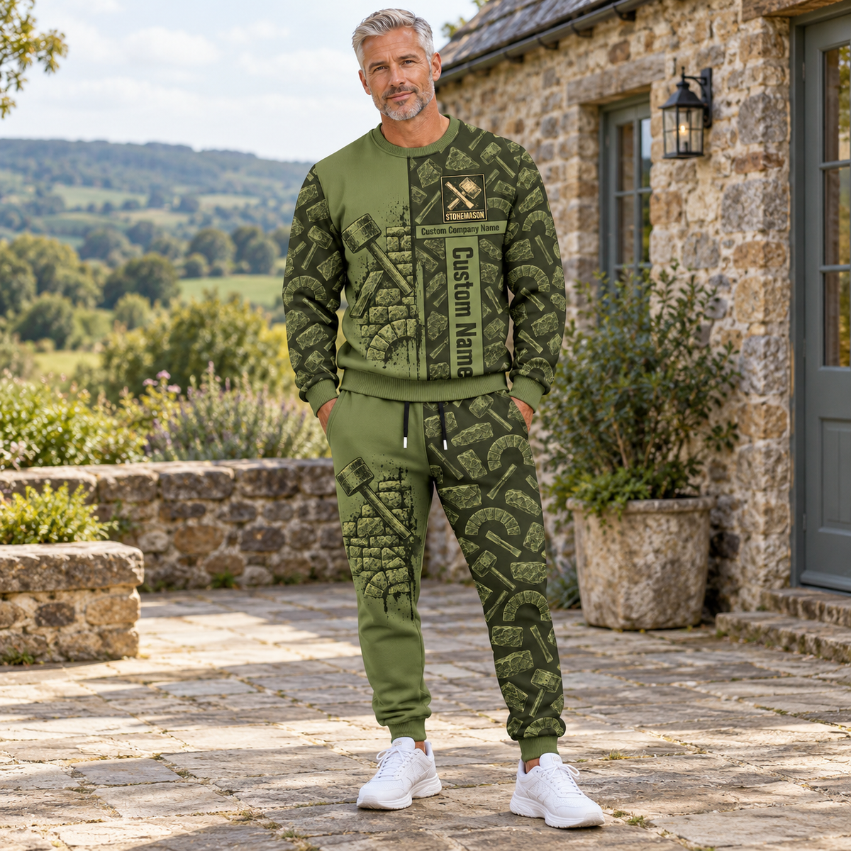 Stonemason matching top and jogger combo worn by an adult model