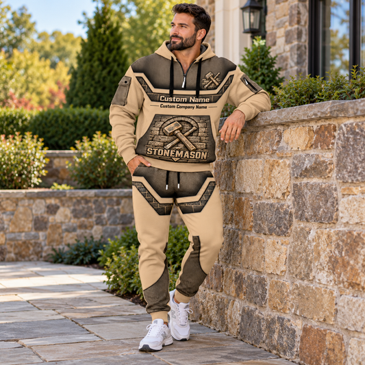 Stonemason matching top and jogger combo worn by an adult model
