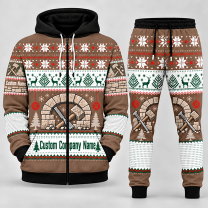 Stonemason matching top and jogger combo in Brown with name and company artwork