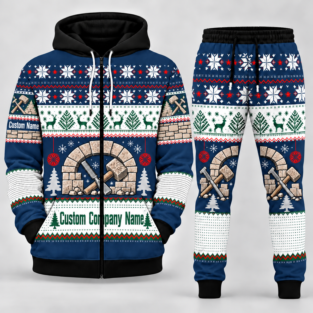 Stonemason matching top and jogger combo in Navy with name and company artwork