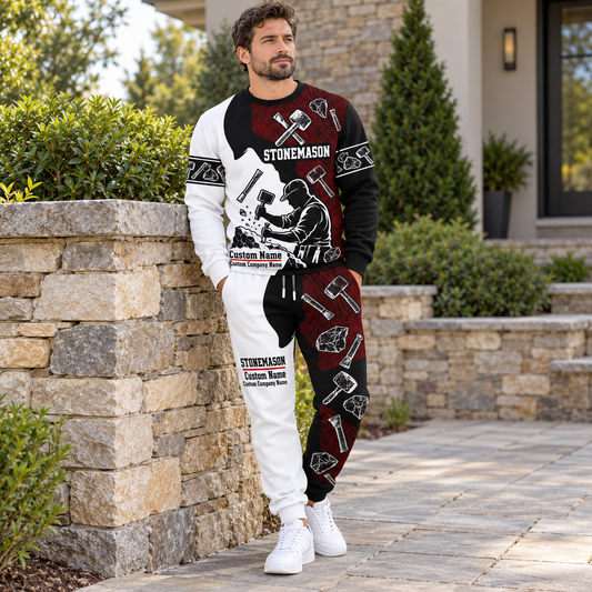 Stonemason matching top and jogger combo worn by an adult model