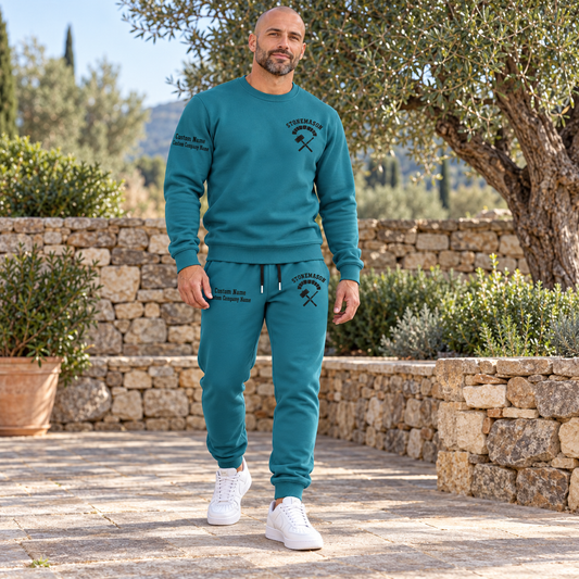 Stonemason matching top and jogger combo worn by an adult model