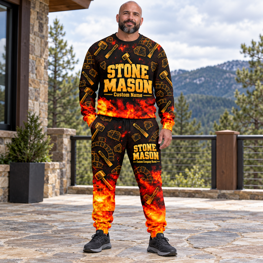 Stonemason matching top and jogger combo worn by an adult model