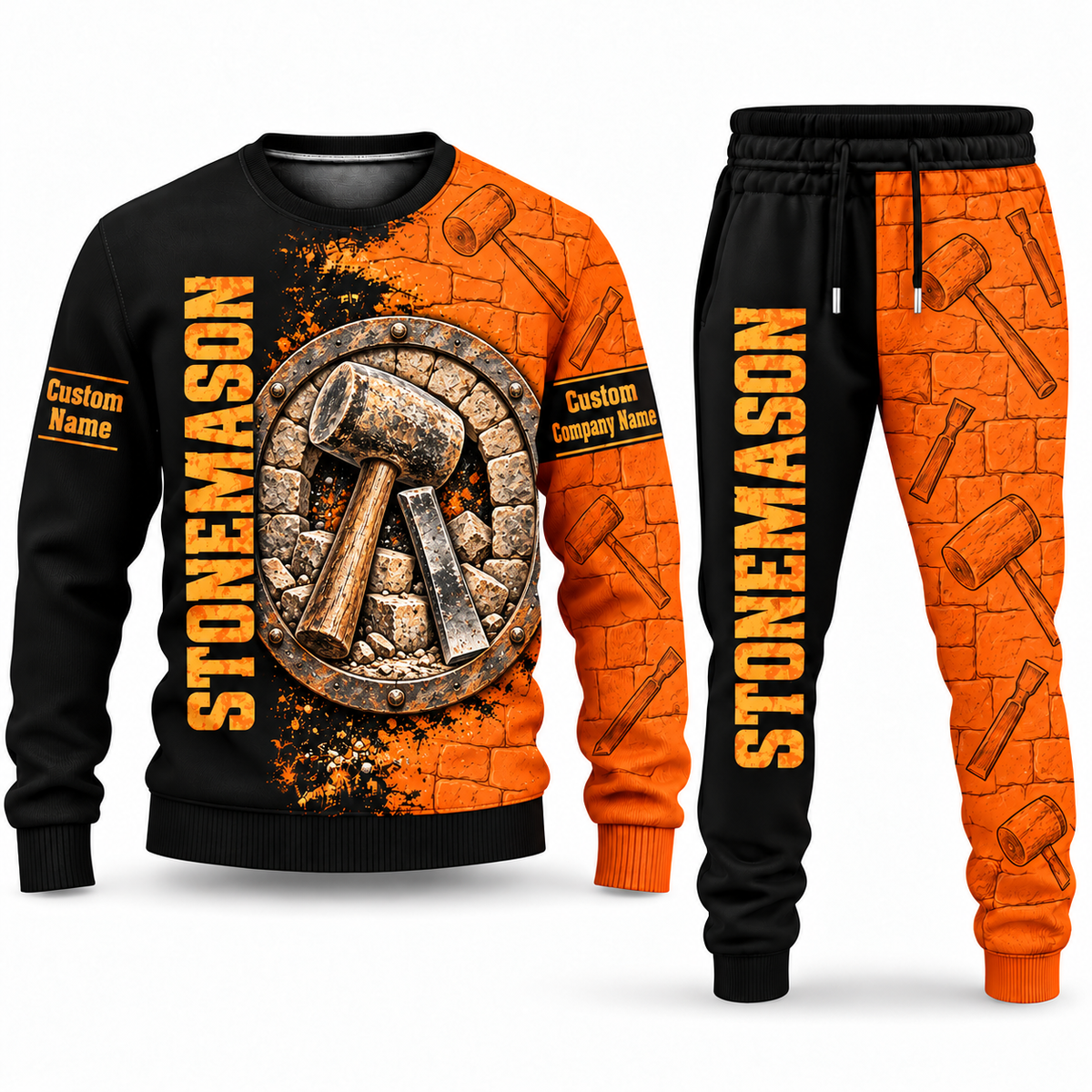 Stonemason matching top and jogger combo in Emblem with name and company artwork