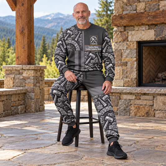 Stonemason matching top and jogger combo worn by an adult model