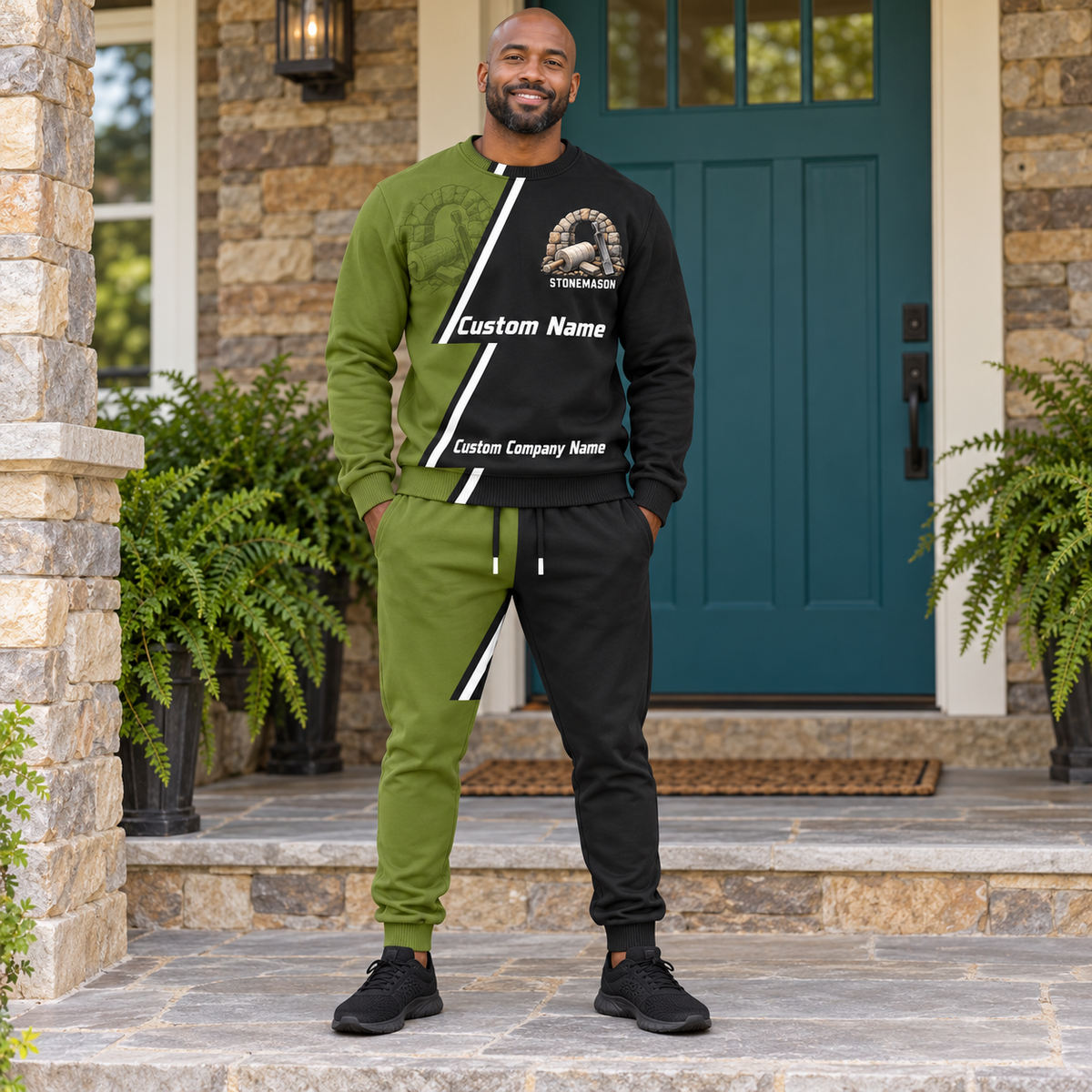 Stonemason matching top and jogger combo worn by an adult model