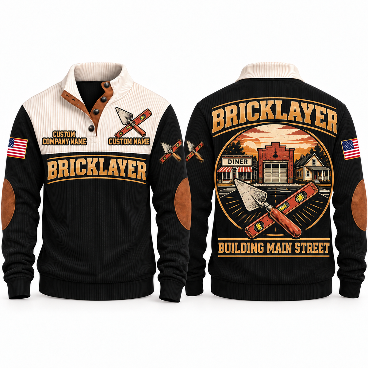 Bricklayer Building Main Street Sports Sweatshirt Black front and back