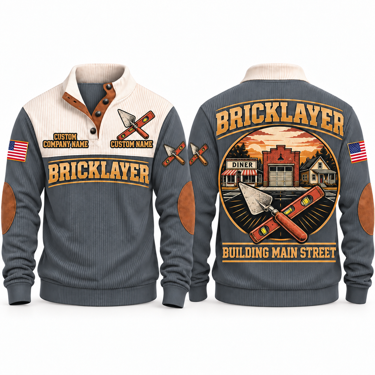 Bricklayer Building Main Street Sports Sweatshirt Grey front and back