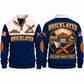 Bricklayer Building Main Street Sports Sweatshirt Navy front and back