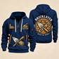 Bricklayer Built by Hand Quarter Zip Hoodie in Navy, front and back