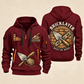 Bricklayer Built by Hand Quarter Zip Hoodie in Wine Red, front and back