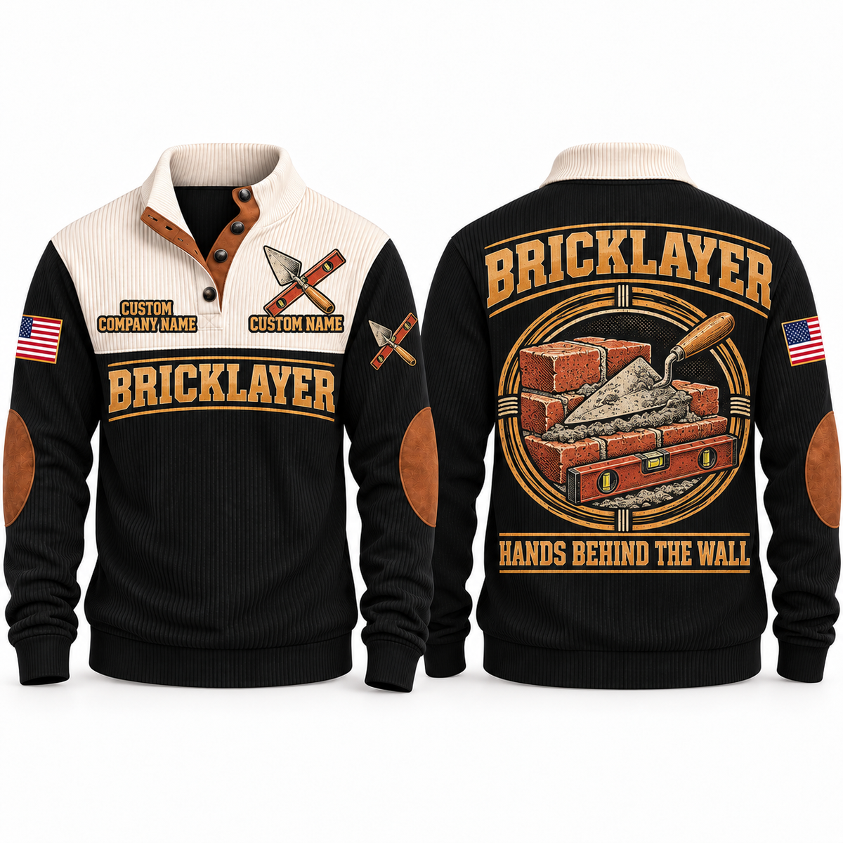 Bricklayer Hands Behind the Wall Sports Sweatshirt in Black, front and back