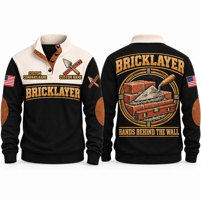 Bricklayer Hands Behind the Wall Sports Sweatshirt in Black, front and back