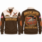 Bricklayer Hands Behind the Wall Sports Sweatshirt in Brown, front and back