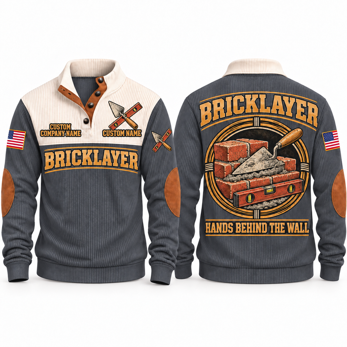 Bricklayer Hands Behind the Wall Sports Sweatshirt in Grey, front and back