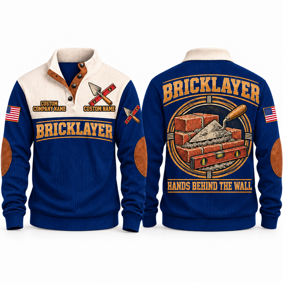 Bricklayer Hands Behind the Wall Sports Sweatshirt Navy front and back