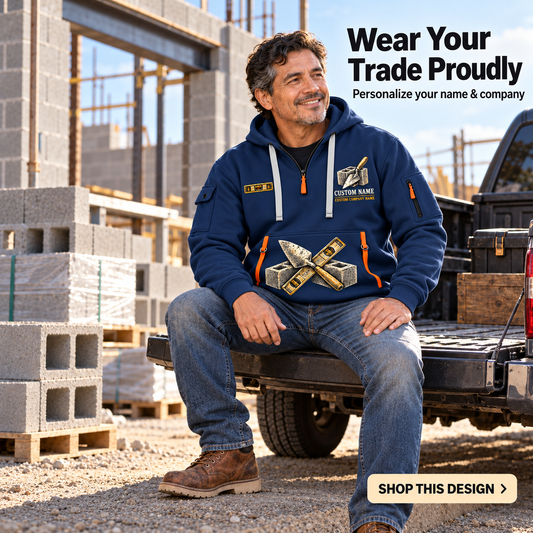 Blockmason Built by Hand Quarter Zip Hoodie Navy listing hero