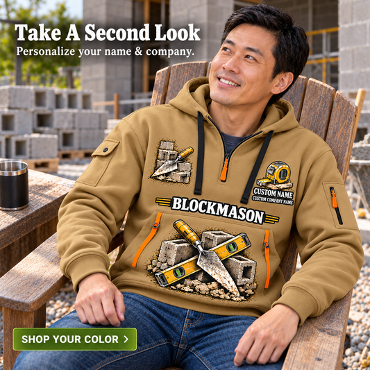Blockmason Work with Purpose Quarter Zip Hoodie Khaki listing hero