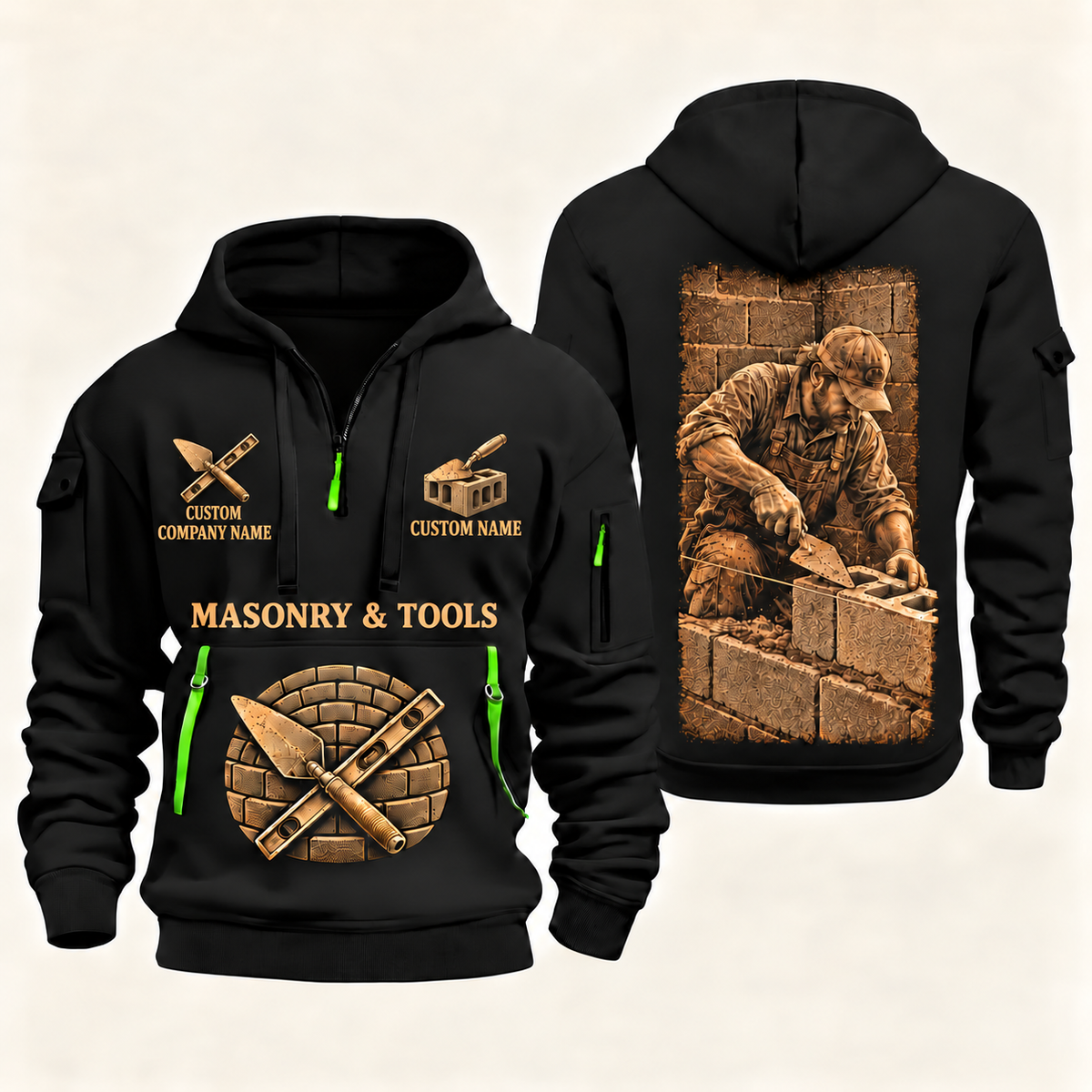 Blockmason Golden Craft Quarter Zip Hoodie Black front and back