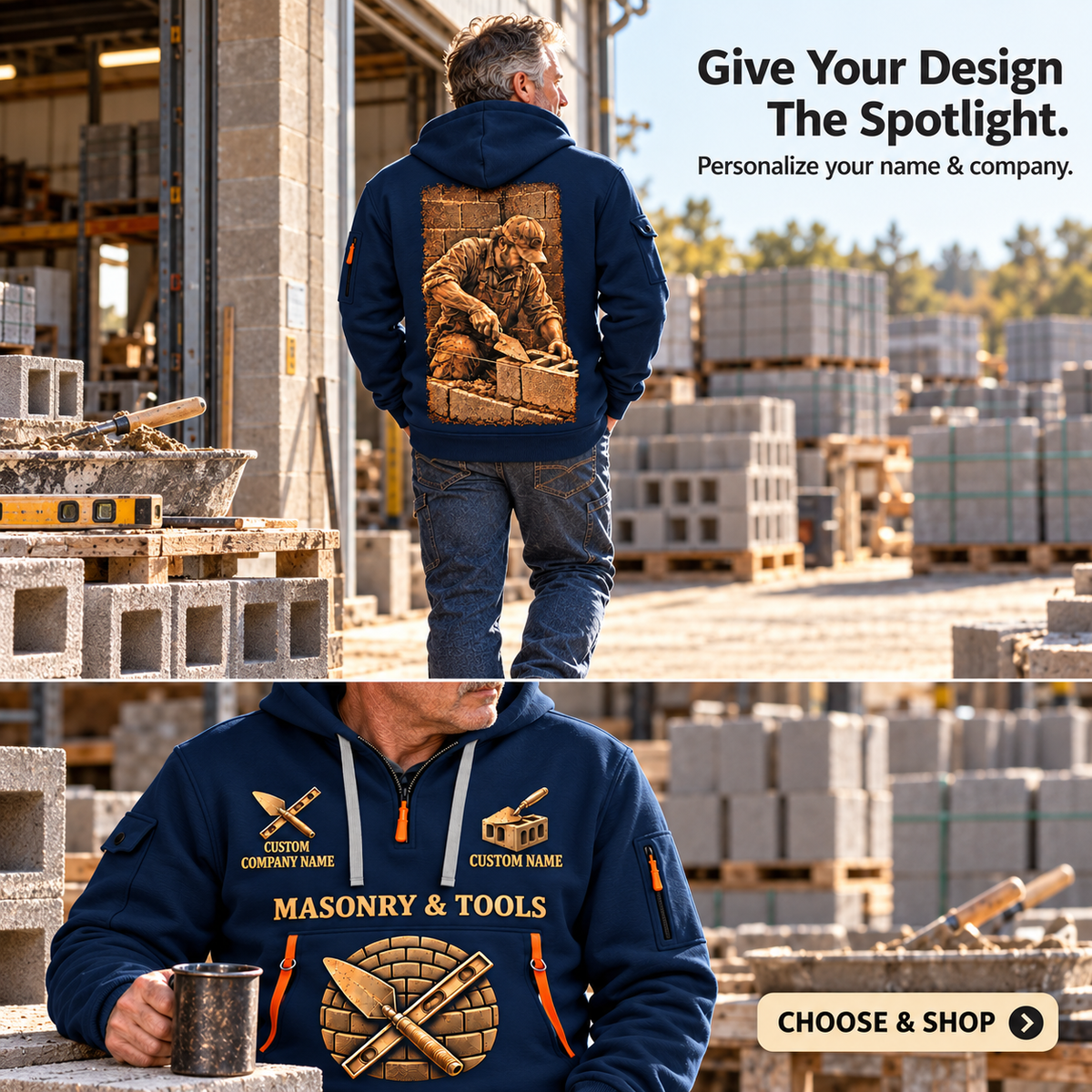Blockmason Golden Craft Quarter Zip Hoodie Navy listing hero