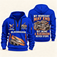 Blockmason Never Stops Quarter Zip Hoodie Blue front and back