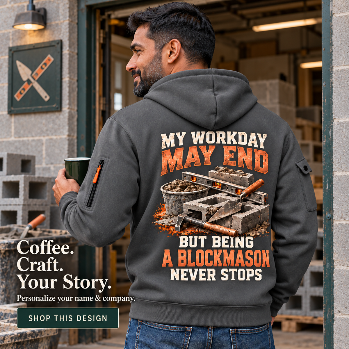 Blockmason Never Stops Quarter Zip Hoodie Gray listing hero