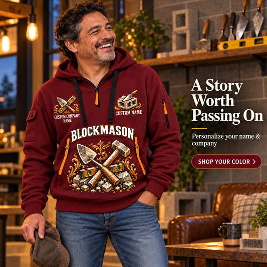 Blockmason Steady Hands Quarter Zip Hoodie Wine Red listing hero