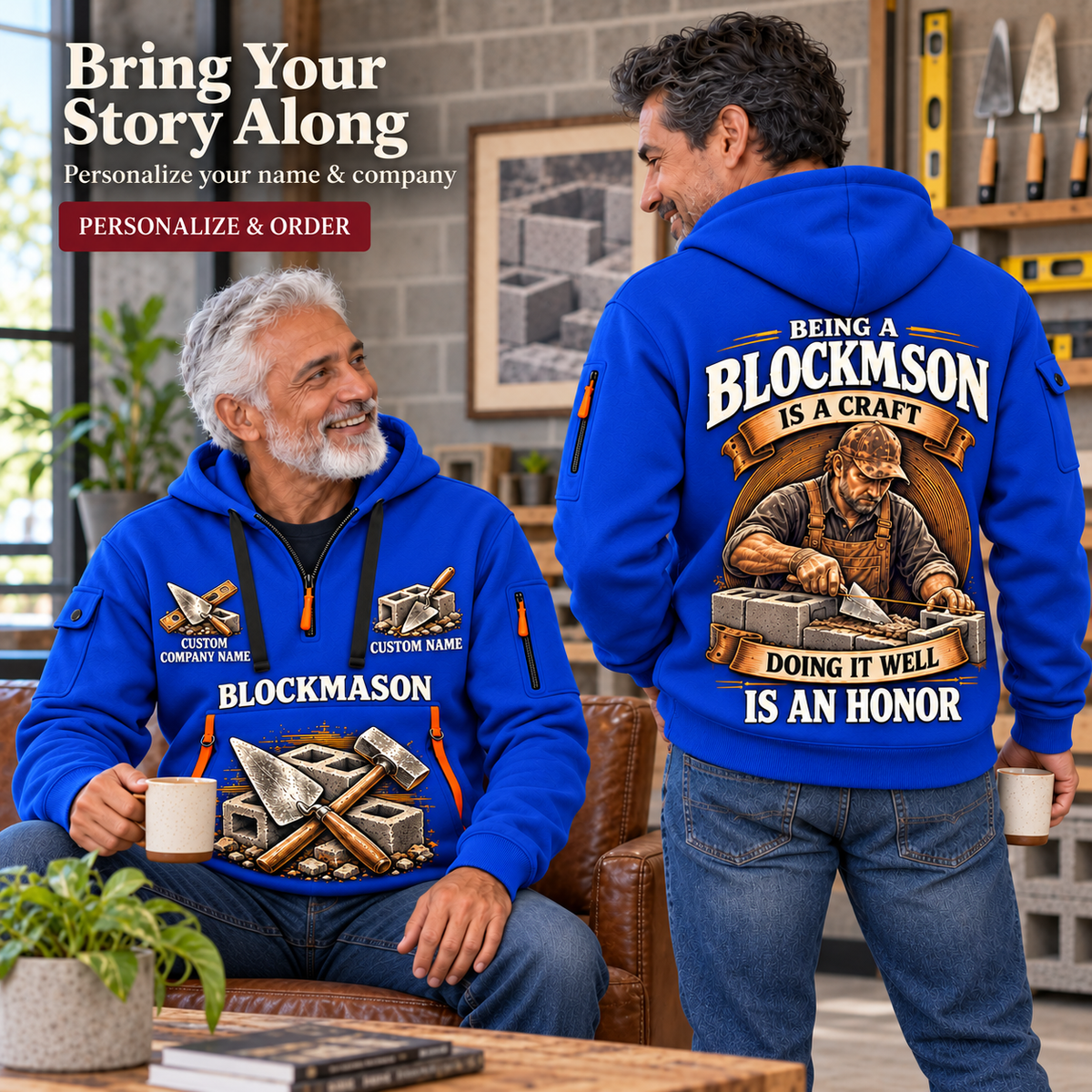 Blockmason Craft and Honor Quarter Zip Hoodie Blue listing hero