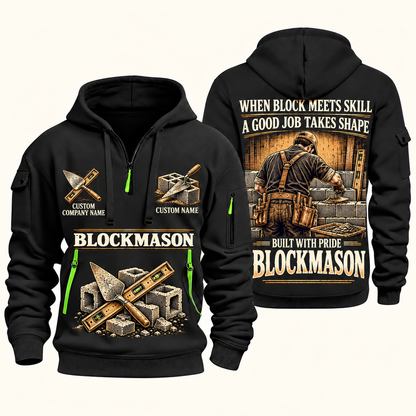 Blockmason Built with Pride Quarter Zip Hoodie Black front and back
