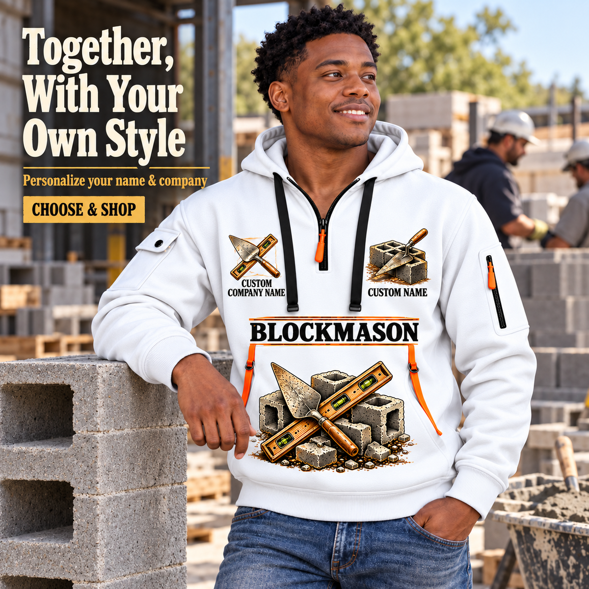 Blockmason Built with Pride Quarter Zip Hoodie White listing hero
