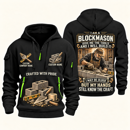 Blockmason Skills Remain Quarter Zip Hoodie Black front and back
