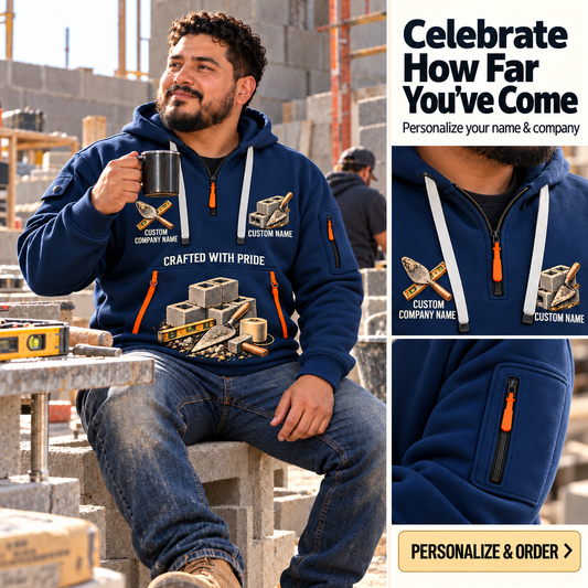 Blockmason Skills Remain Quarter Zip Hoodie Navy listing hero