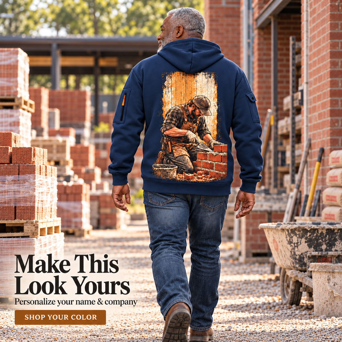 Bricklayer Brickwork Craft Quarter Zip Hoodie Navy listing hero