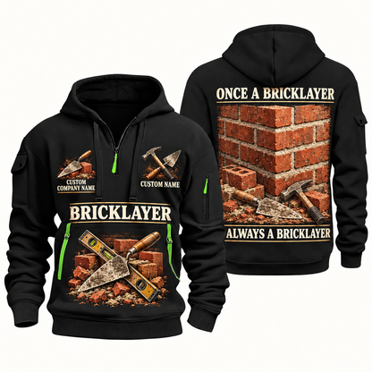 Bricklayer Lifelong Craft Quarter Zip Hoodie Black front and back