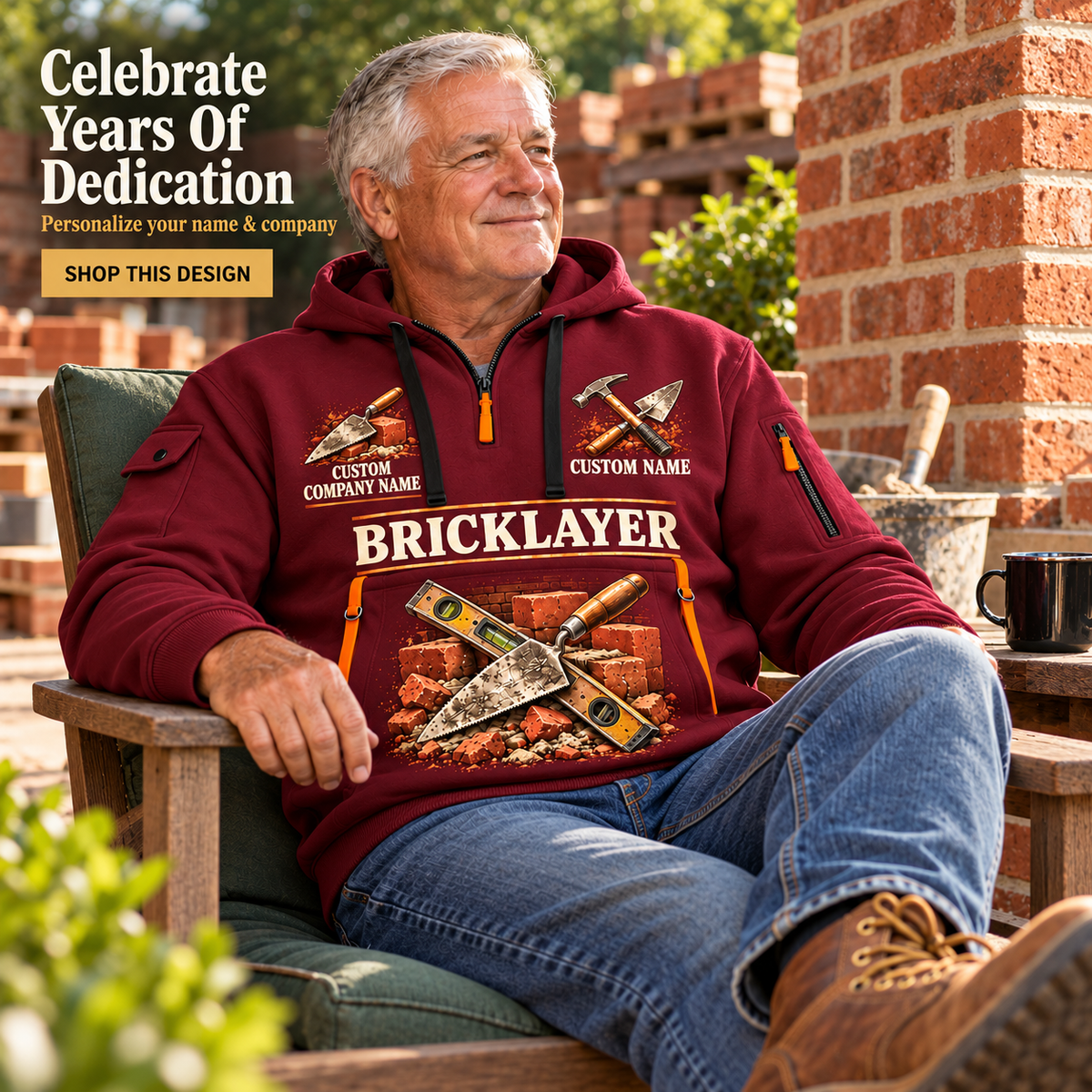 Bricklayer Lifelong Craft Quarter Zip Hoodie Wine Red listing hero