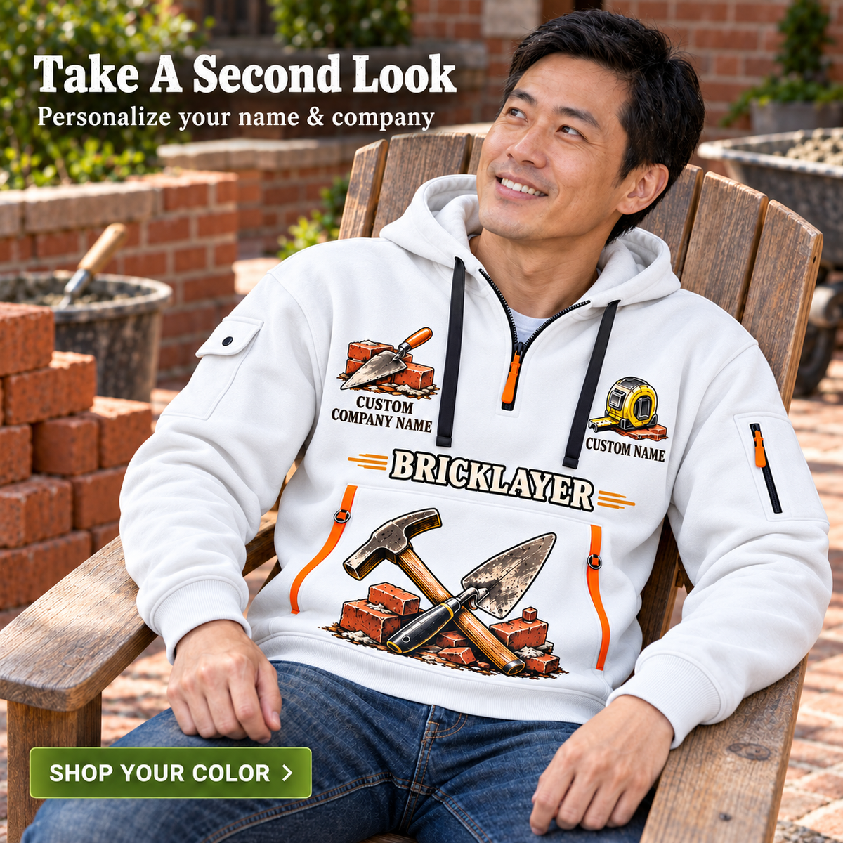 Bricklayer Work with Purpose Quarter Zip Hoodie White listing hero
