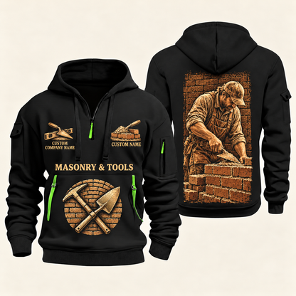 Bricklayer Golden Craft Quarter Zip Hoodie Black front and back